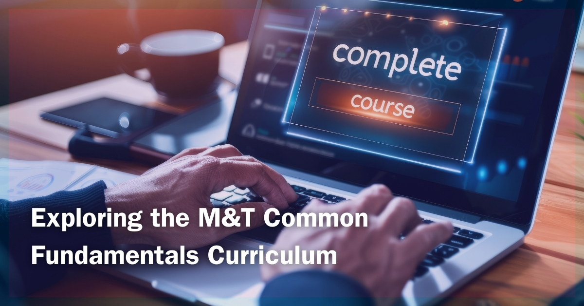 Person completing an online M&T Common Fundamentals Curriculum course, highlighting key training for nuclear industry roles.
